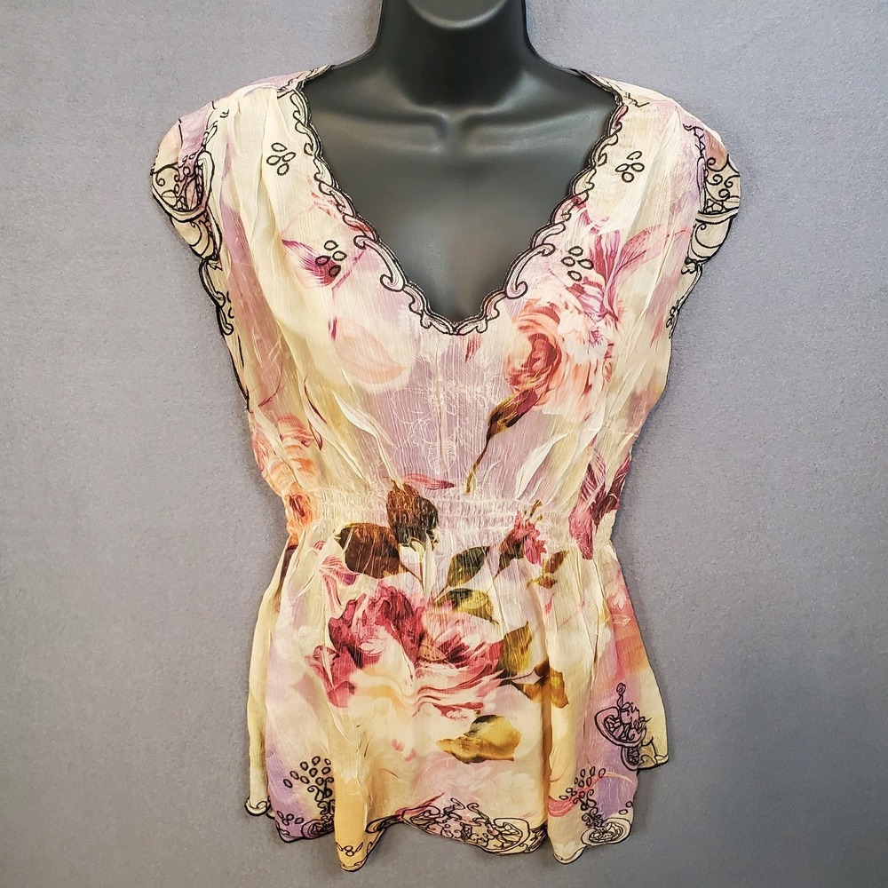 Sienna Rose Sheer Top Womens XL Scalloped Embroidered Hems Fairycore‎ Romantic